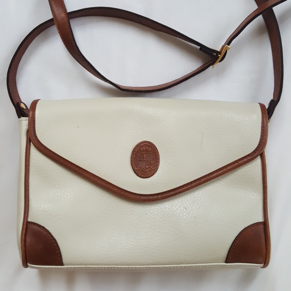 Jennifer Moore beige with Brown trim Crossbody bag